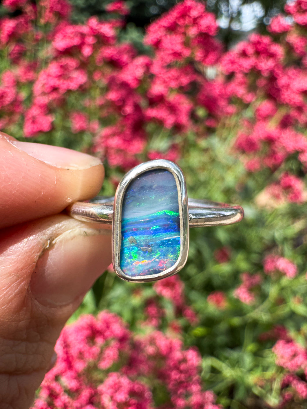 Rainbow Stripe Australian Opal Ring (sz 8)