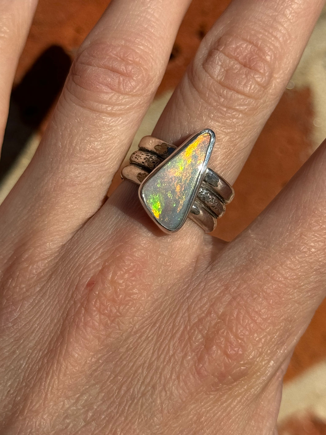 Australian Opal Ring on Triple Band