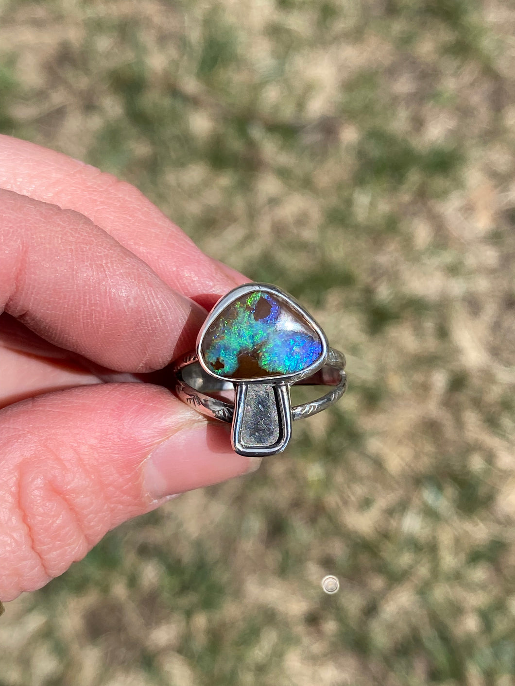 Australian Opal Mushroom Ring (Sz 7)