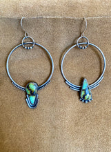 Load image into Gallery viewer, Asymmetrical Moon River Turquoise Hoops
